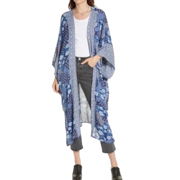 NWT Treasure & Bond One Size Blue Floral Duster Kimono - Picture 1 of 6